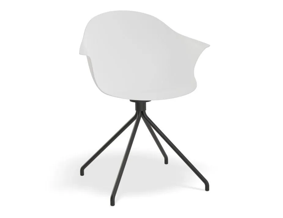 Pebble Armchair White with Shell Seat - 4 Post Base with Black Legs