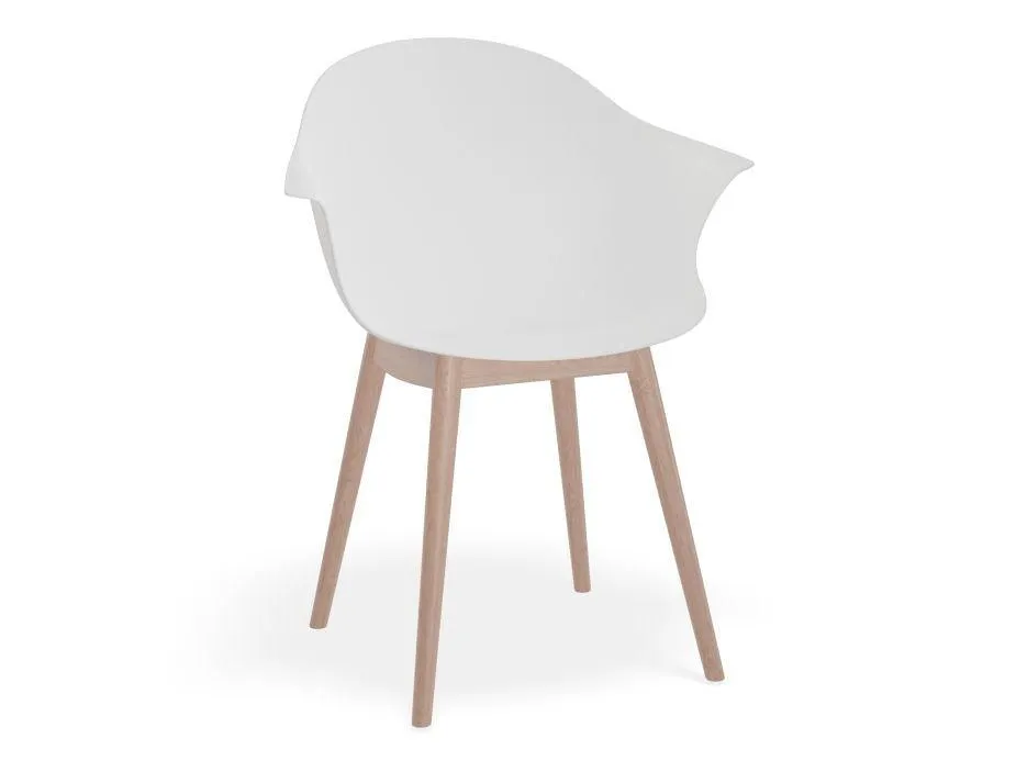 Pebble Armchair White with Shell Seat - Natural Beechwood Base