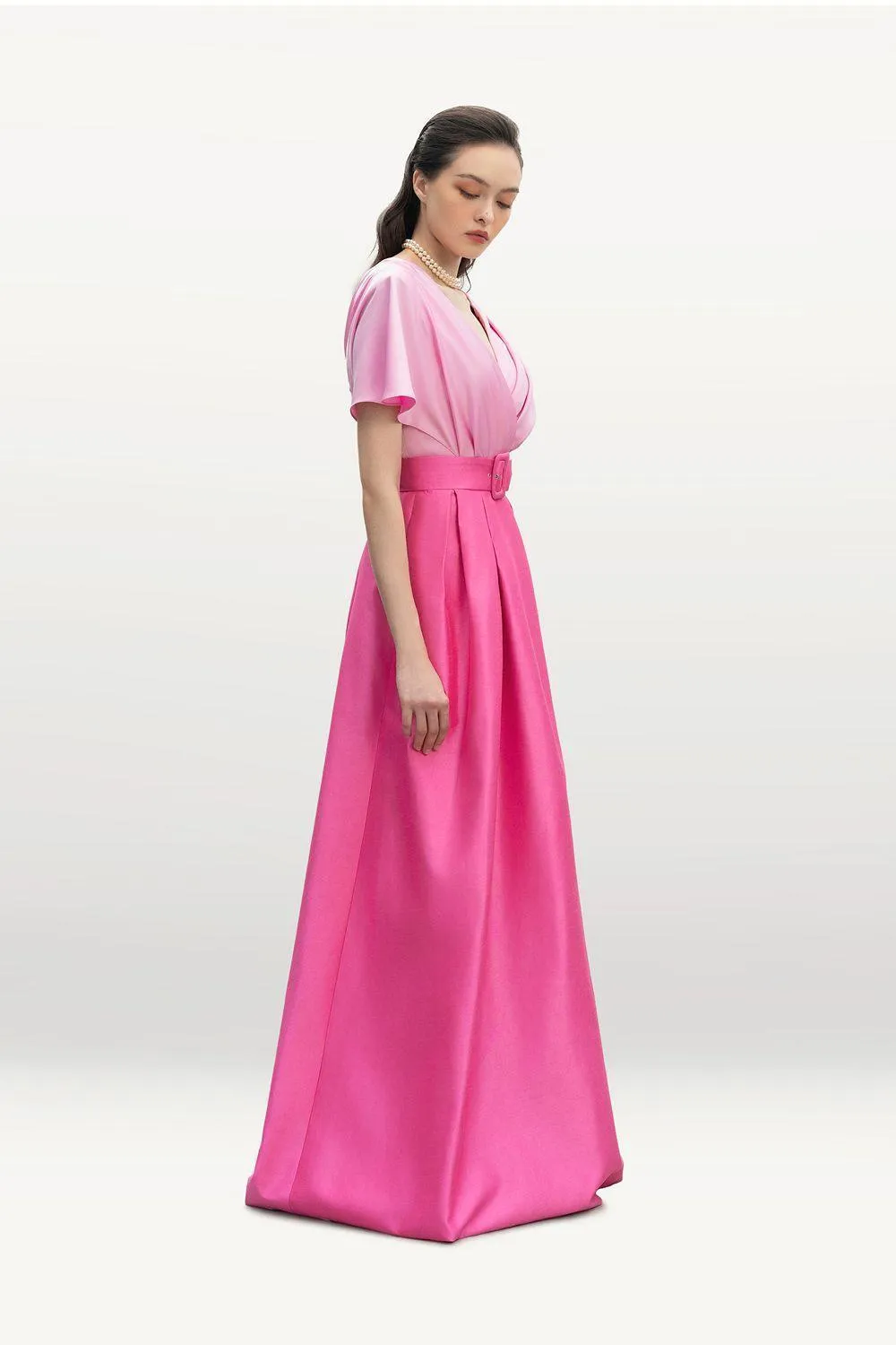 Perrine A-line V-Neck Silk Taffeta Floor Length Dress