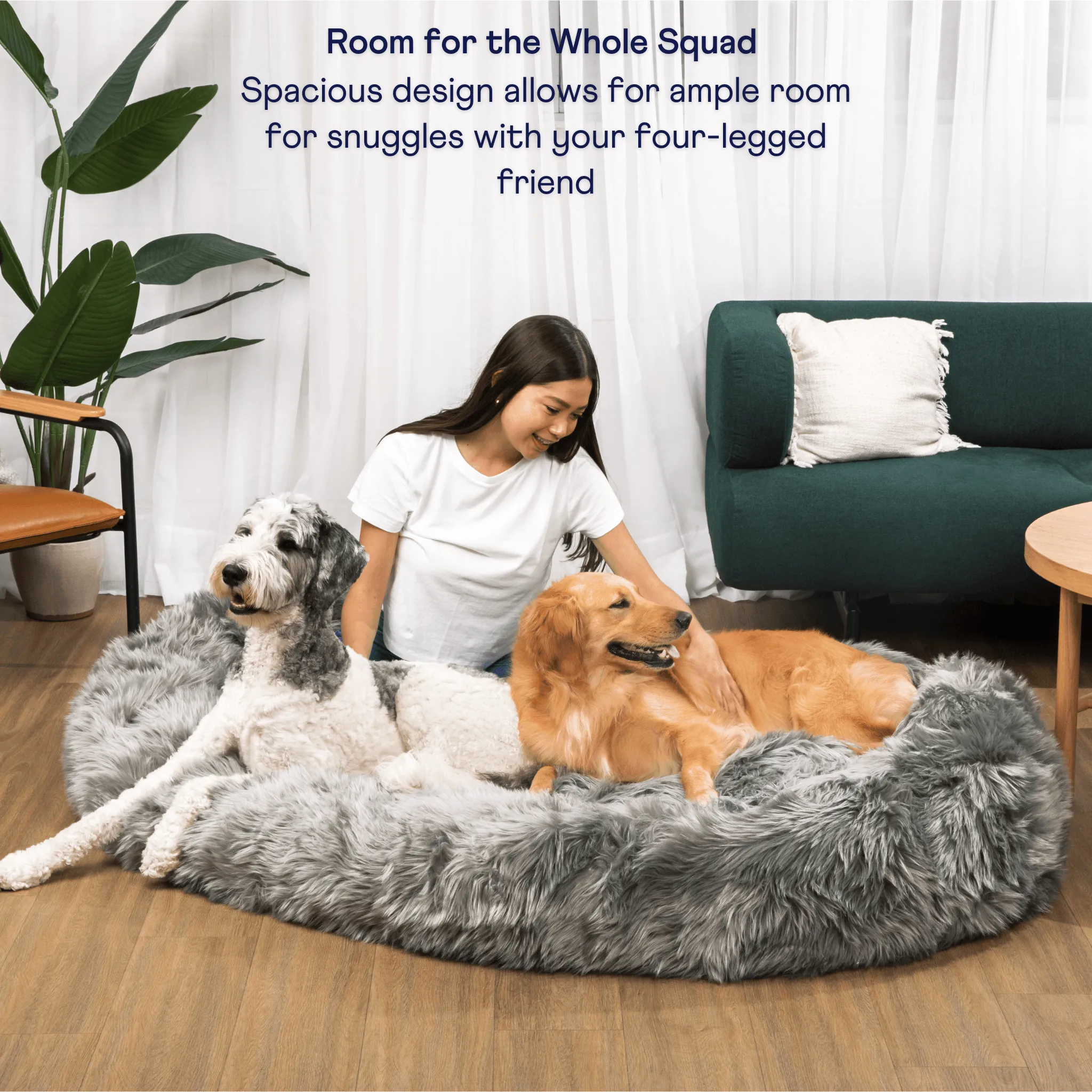 PupCloud™ Human-Size Faux Fur Memory Foam Dog Bed - Charcoal Grey