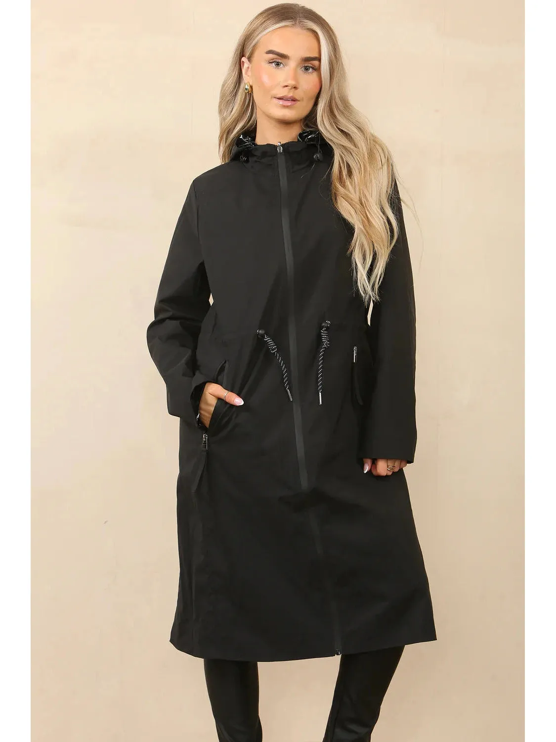 Reversable Long Length Lightweight Hooded Raincoat