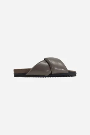 Roam Foldy Puffy Slides in Taupe Vegan Leather