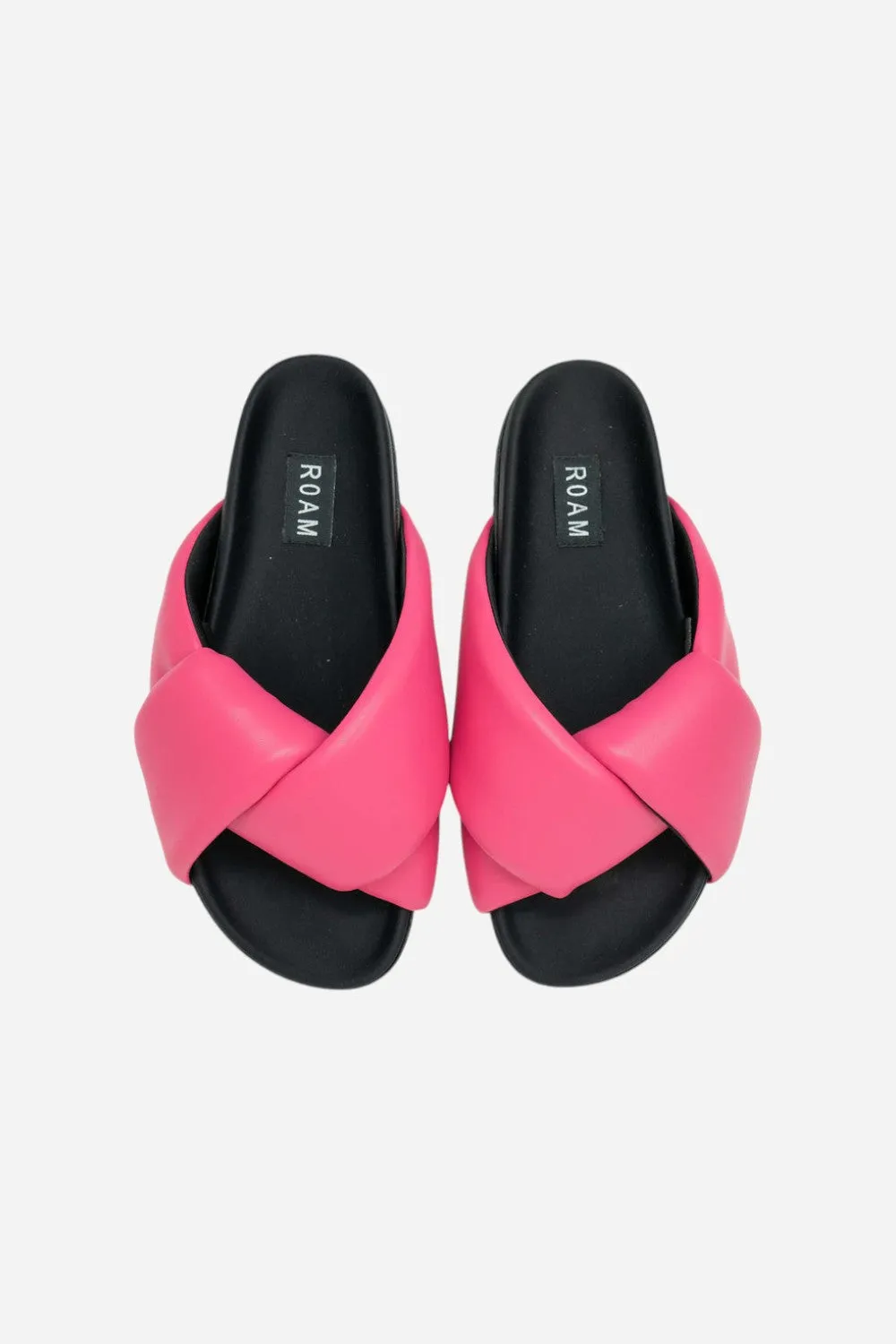 Roam Foldy Puffy Vegan Leather Sandals in Fuchsia