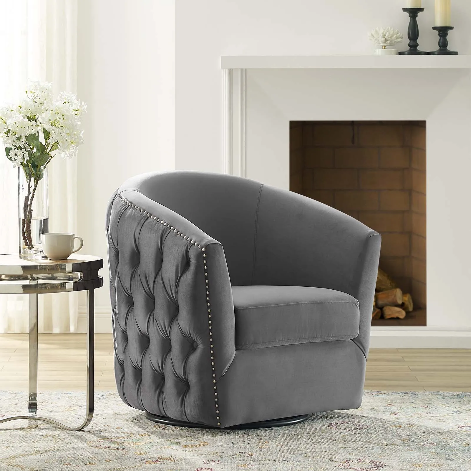 Rogue Swivel Performance Velvet Armchair