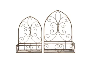 Rustic Arched Metal Planter with Decorative Scrollwork