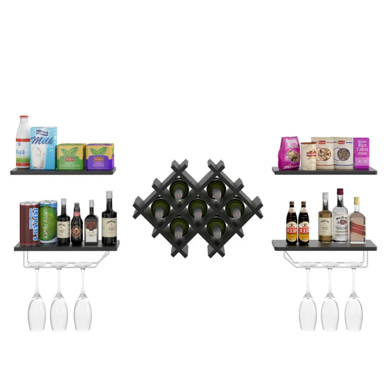 Set of 5 Wall Mount Wine Rack Set with Storage Shelves