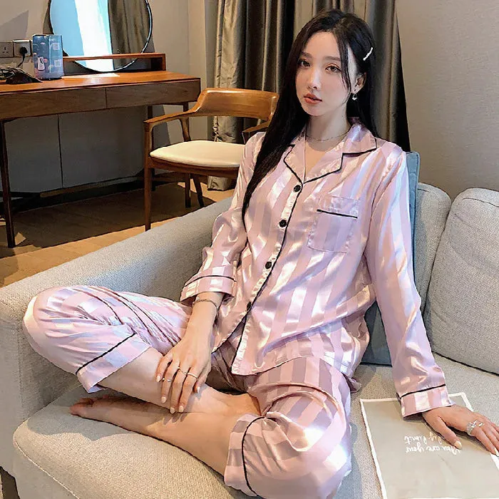 Silk Striped Pajama Set for Women