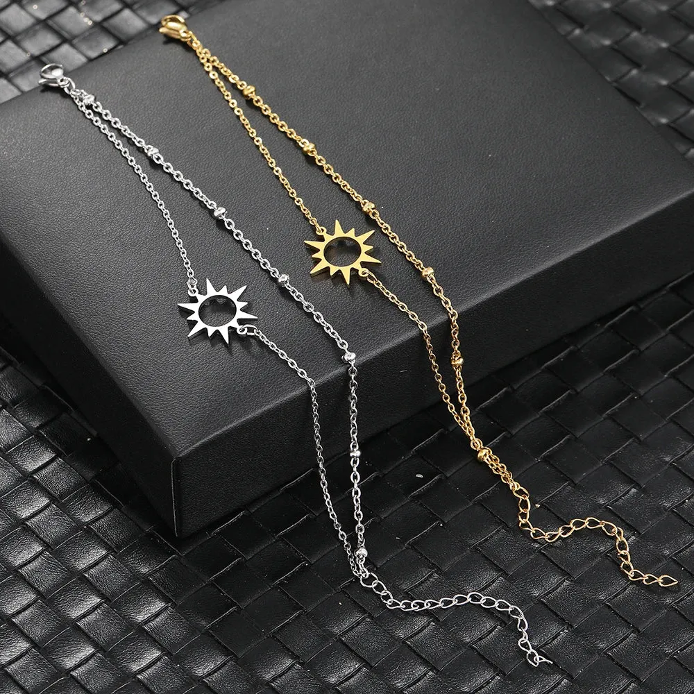 Stainless Steel Bracelets Simple Sun Design Pendants Multi-layer Bead Chains Charms Korean Fashion Bracelet For Women Jewelry