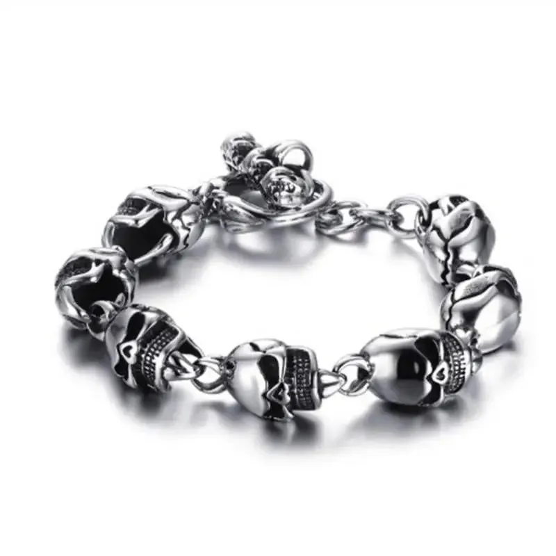 Stainless Steel Nordic Double Wolf Head Bracelet Men\\\'s Retro Punk Mesh Chain Animal Bracelet Hip Hop Rock Trend Jewelry