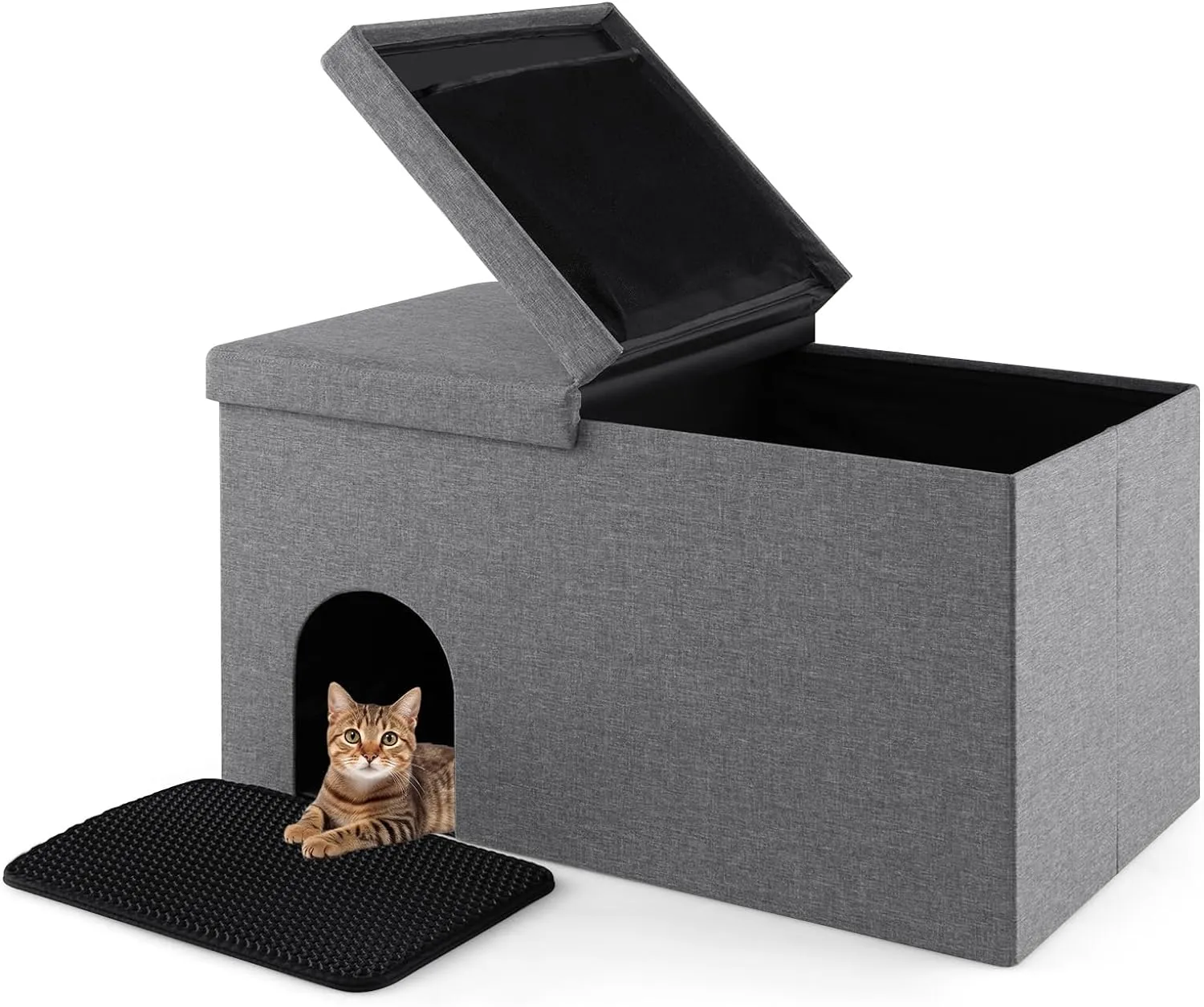 Tangkula Cat Litter Box Enclosure, Hidden Litter Box Furniture Ottoman with Urine Proof Litter Mat