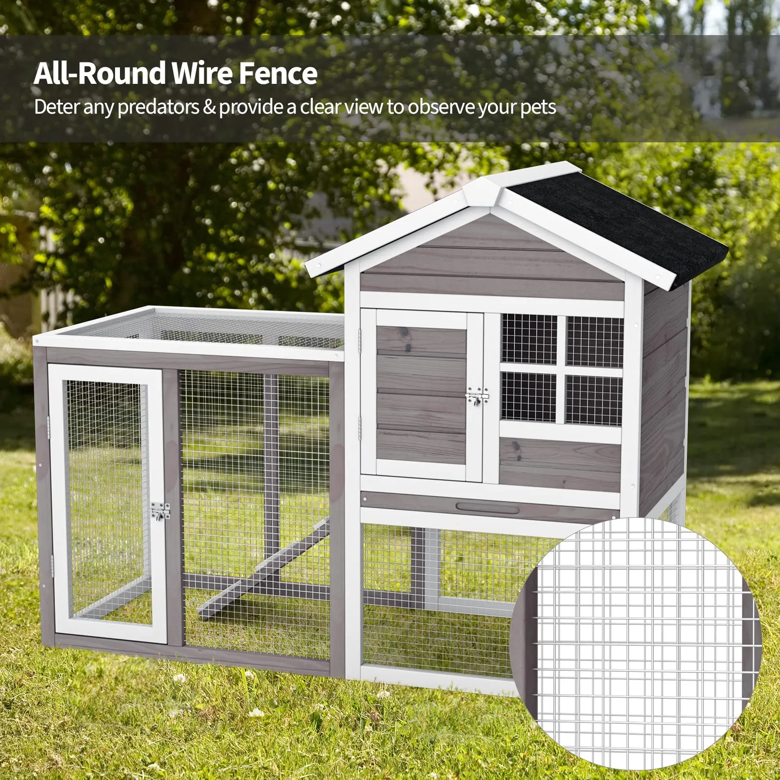 Tangkula Wood Rabbit Hutch, Outdoor Indoor Bunny Cage with Run, Removable Tray, Ramp, Ventilate Door