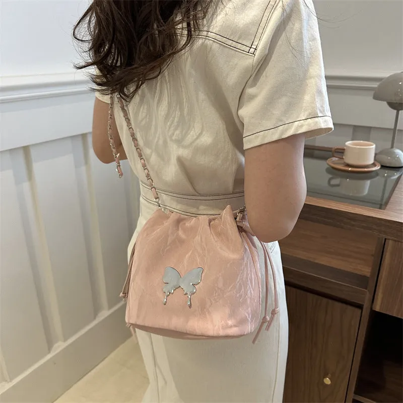 Trendy Treat: Butterfly Embellished Crossbody Shoulder Bucket Bag for Women