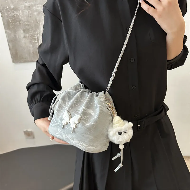 Trendy Treat: Butterfly Embellished Crossbody Shoulder Bucket Bag for Women