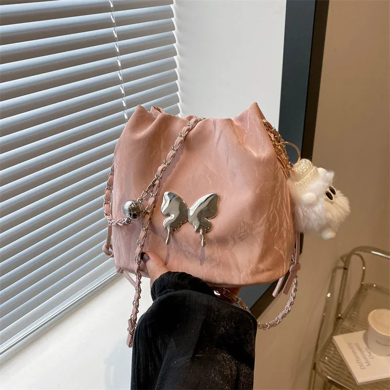 Trendy Treat: Butterfly Embellished Crossbody Shoulder Bucket Bag for Women