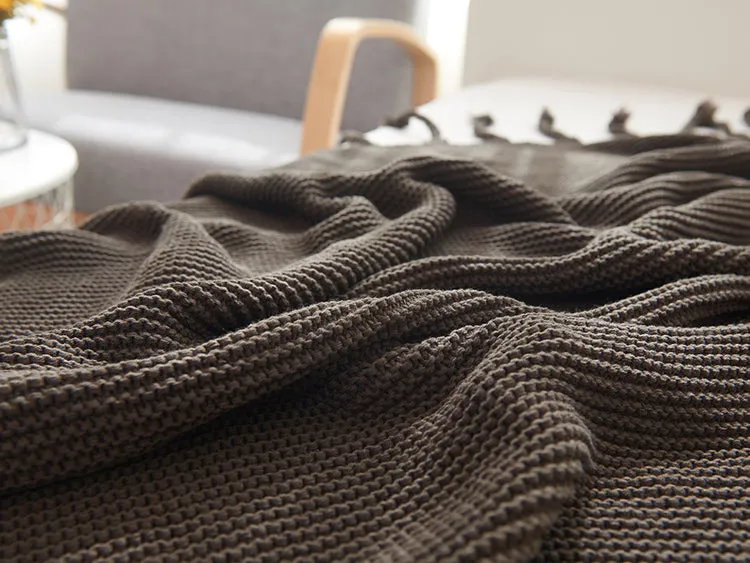 Waffle Knit Throw Blanket with Tassels