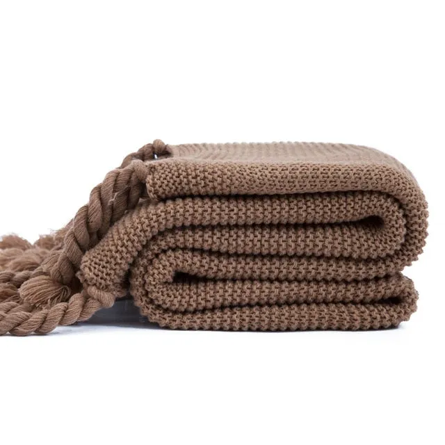 Waffle Knit Throw Blanket with Tassels