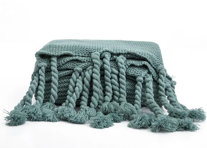 Waffle Knit Throw Blanket with Tassels