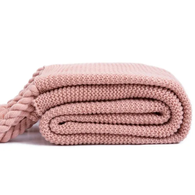 Waffle Knit Throw Blanket with Tassels