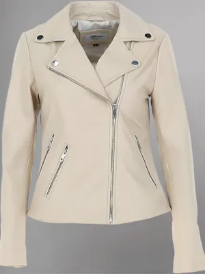 Women's Casual Stylish Biker Light Brown Leather Jacket