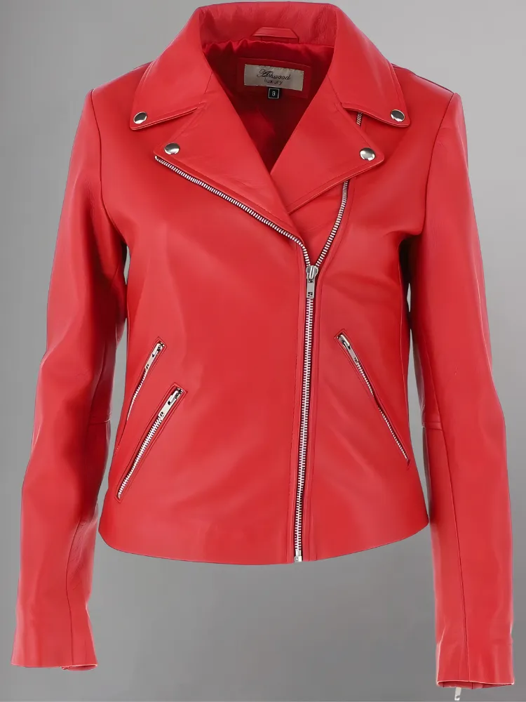 Women's Casual Stylish Biker Light Brown Leather Jacket