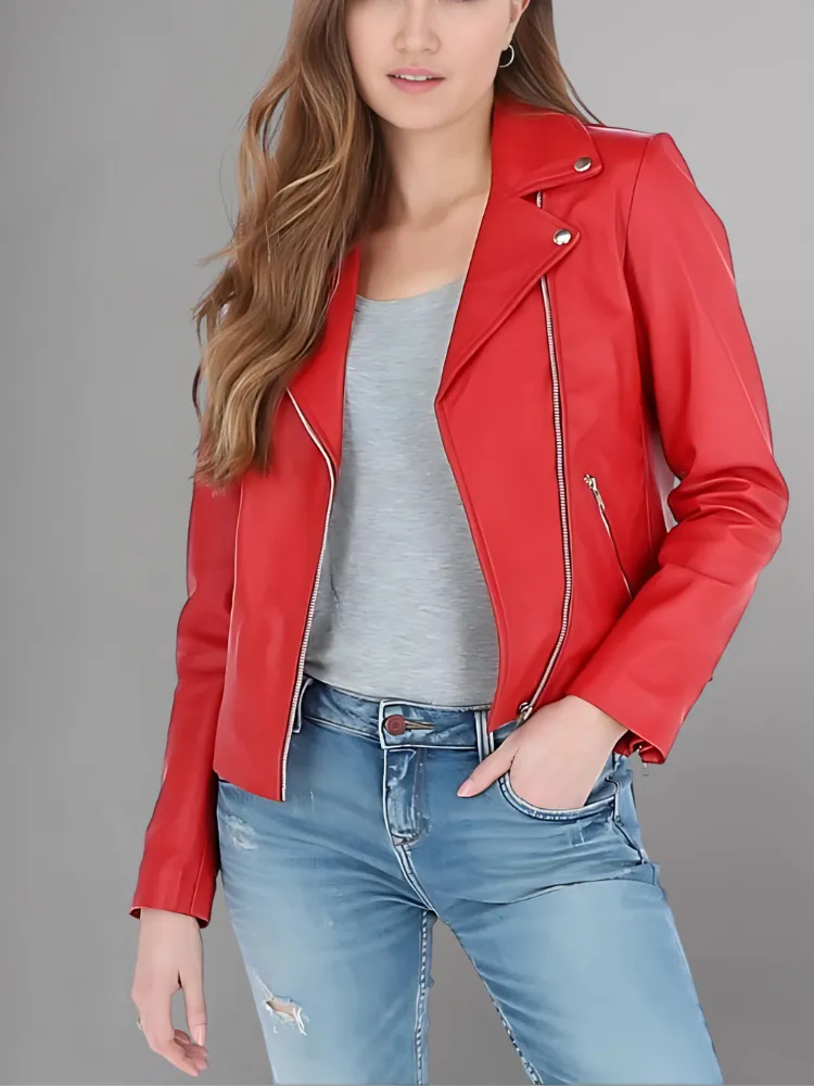 Women's Casual Stylish Biker Light Brown Leather Jacket