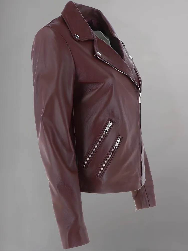 Women's Casual Stylish Biker Light Brown Leather Jacket