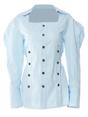 Women's Elegant Chic Blue Square Neck Blouse