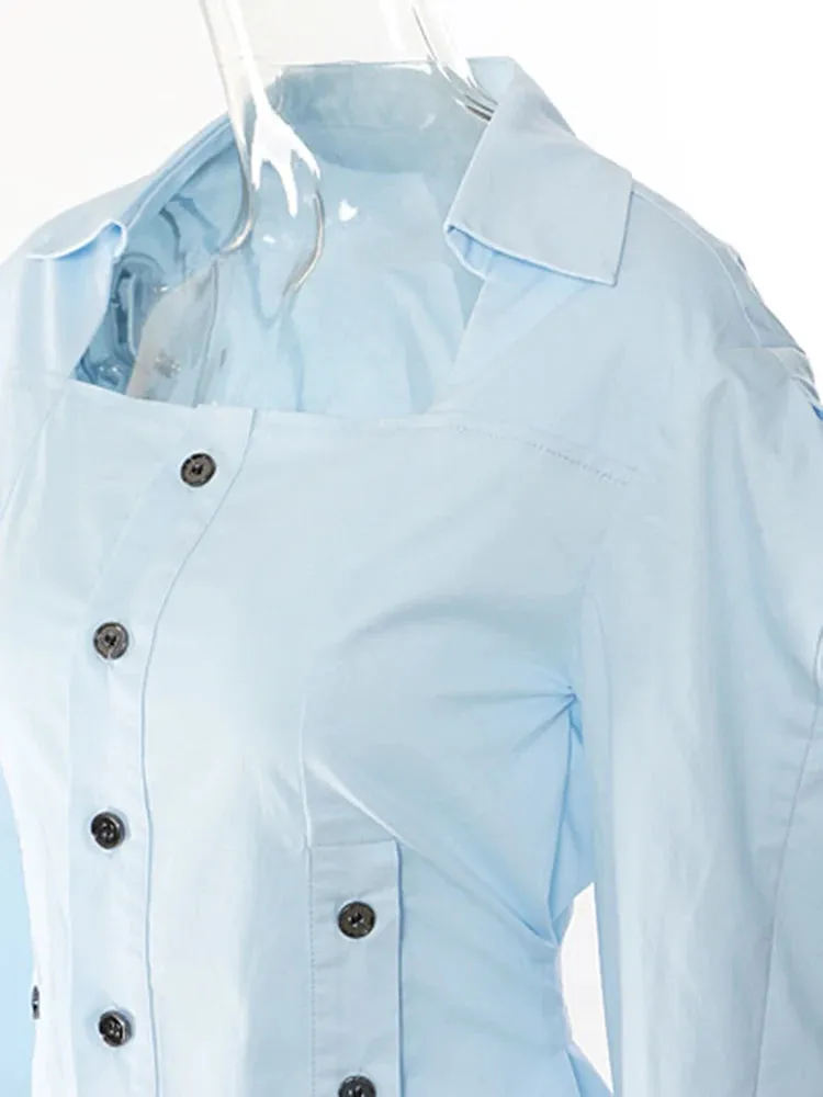 Women's Elegant Chic Blue Square Neck Blouse