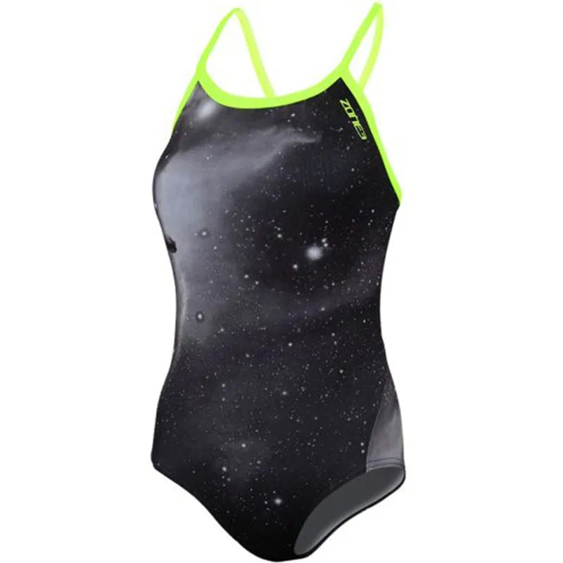 Zone3 - Womens Cosmic Bound Back Swimsuit (Black/Grey/Yellow)